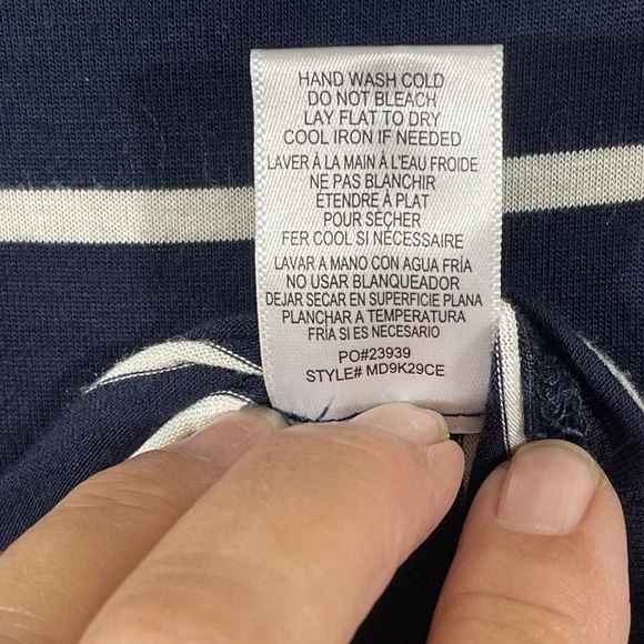 Bobeau Dress Women Large Navy White Midi Short Sleeve Round Neck Elastic Waist‎ - Picture 8 of 8